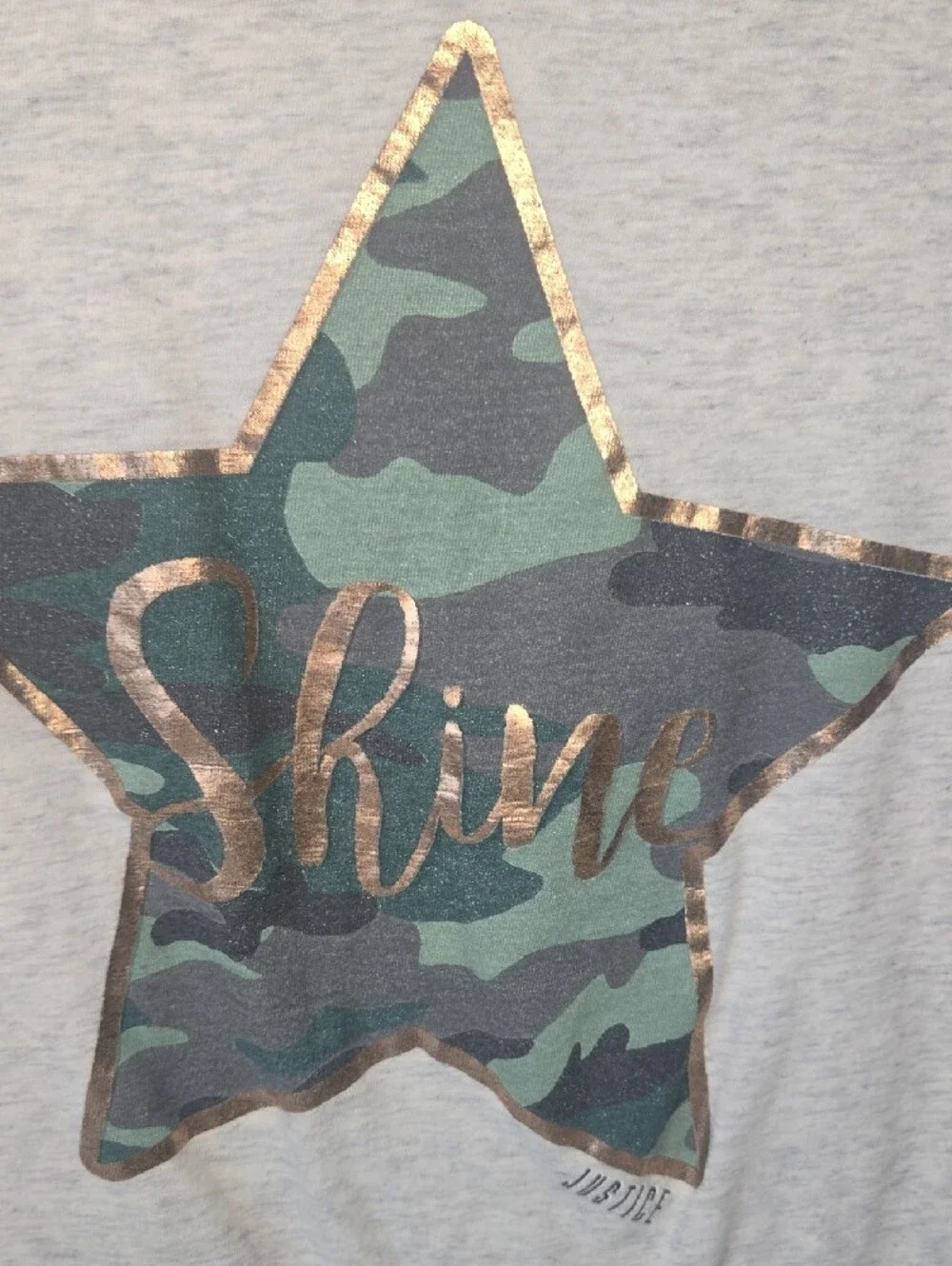 Justice Light Gray Tee with Camo Star and Rose Gold 'Shine'